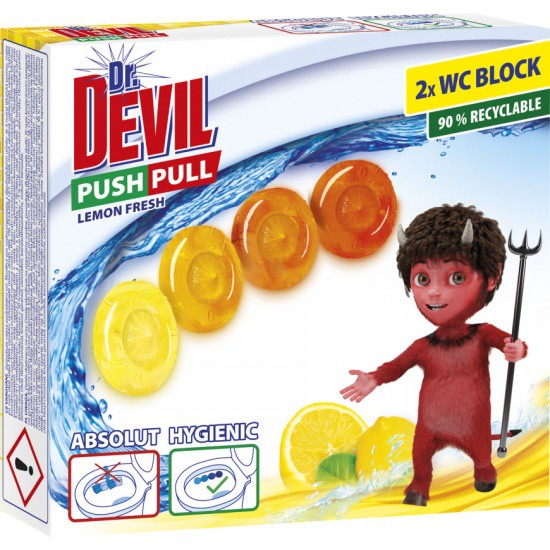 Dr.Devil WC PUSH Pull gel 2x20g Lemon | Čistící, dezinf.prostř., dezodoranty - Přípravky na WC - Závěsy na WC a pissoárové kostky Dr.Devil WC PUSH Pull gel 2x20g Lemon | Čistící, dezinf.prostř., dezodoranty - Přípravky na WC - Závěsy na WC a pissoárové kostky